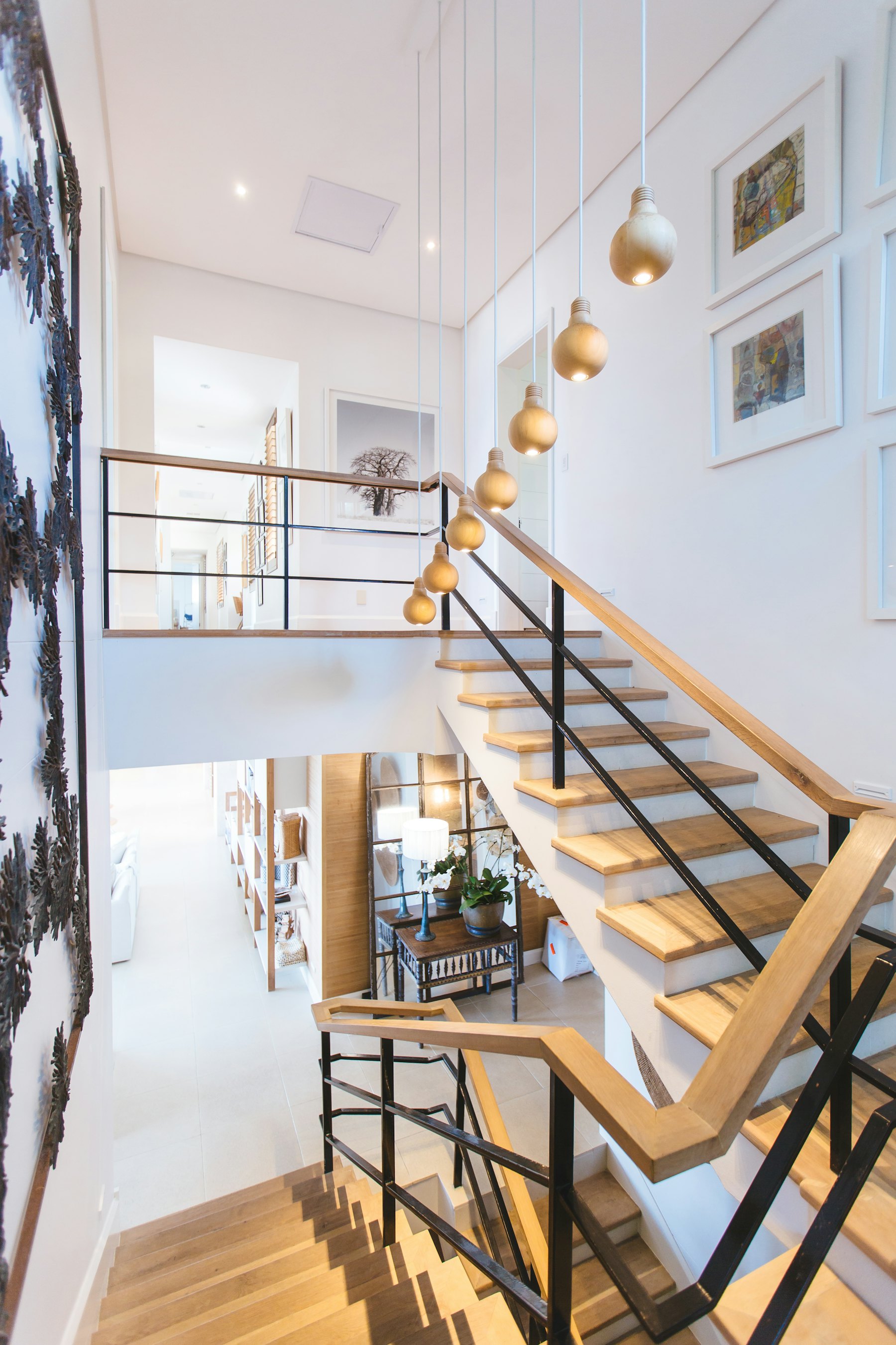 Architectural staircase in a light-filled home
